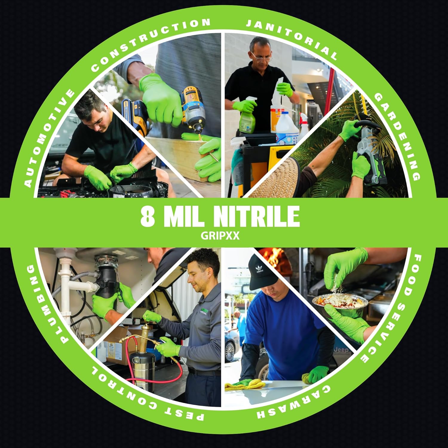 Herkules Grip Heavy Duty 8Mil Green Nitrile Gloves,3D Raised Diamond Texture-Latex & Powder Free-Industrial, Mechanic | Bulk Case of (1000 CT) - Image 8