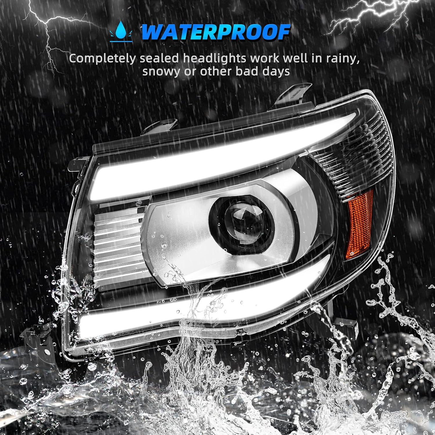 AUTOSAVER88 Headlights Assembly Compatible with 2005 2006 2007 2008 2009 2010 2011 Tacoma Projector Headlamp with Yellow Sequential Turn Signal Light Black Housing Clear Lens (LED DRL)
