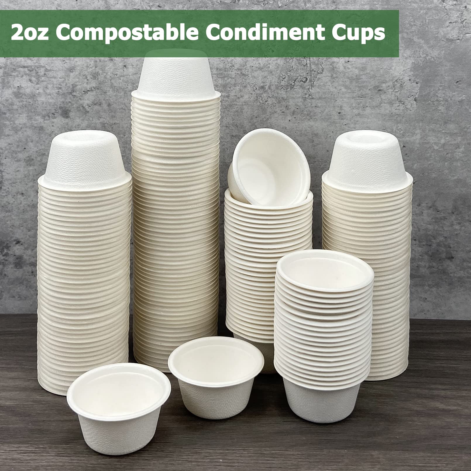 CAMKYDE Tazas desechables de fibra de bagazo de 2 onzas, 200 unidades, 100% biodegradables naturales compostables tazas de condimento tazas de muestra tazas de degustación (blanco, paquete de 200)