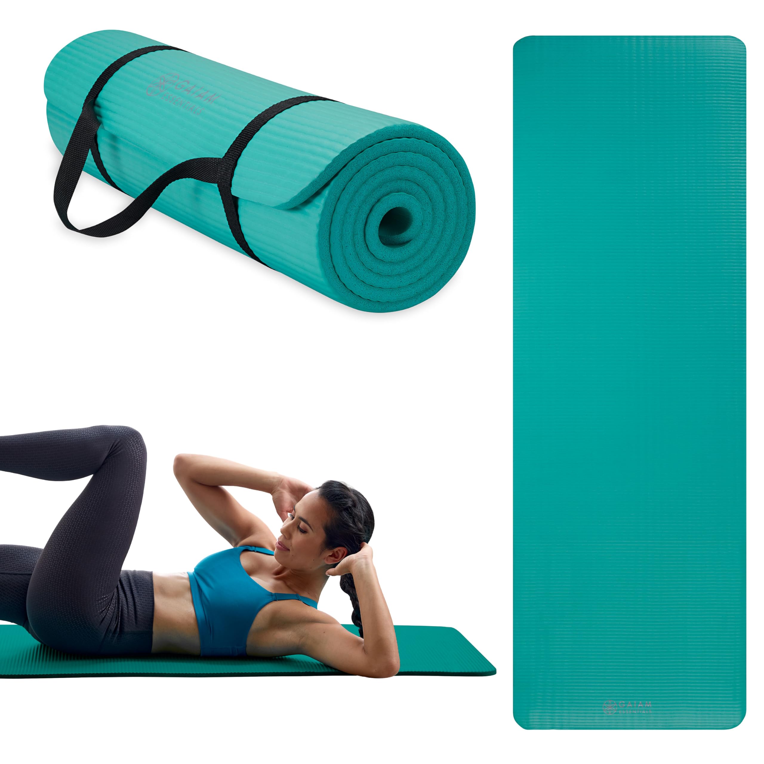 Gaiam Essentials Thick Yoga Mat, Fitness & Exercise Mat with Easy Cinch Yoga Mat Carrier Strap, 72"L x 24"W x 2/5"D
