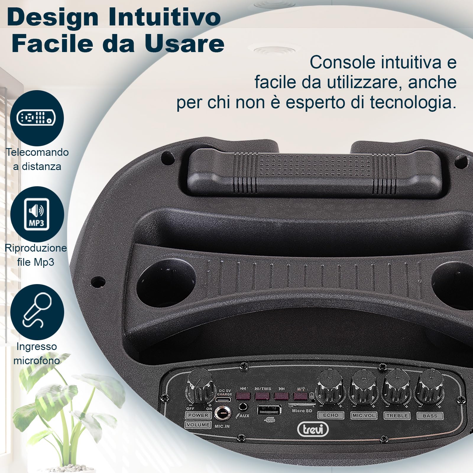 Trevi XFest XF 380 KB Speaker Wireless 50W, Altoparlante Portatile con Microfono Con Cavo Incluso, Ingressi USB, Micro SD, AUX-IN, Funzione TWS, Karaoke Party Speaker con Batteria Integrata