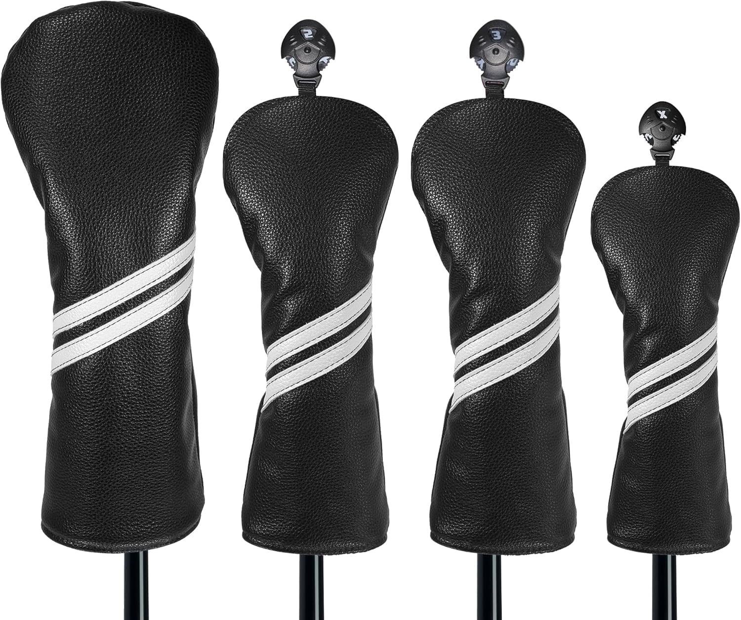 Number-one Golf Club Head Covers for Fairway Woods Driver Hybrids, 4 Pieces Leather Golf Headcover Set with Interchangeable No. Tags 2 3 4 5 7 X, Golf Club Headcovers for Club Men Women (Black)