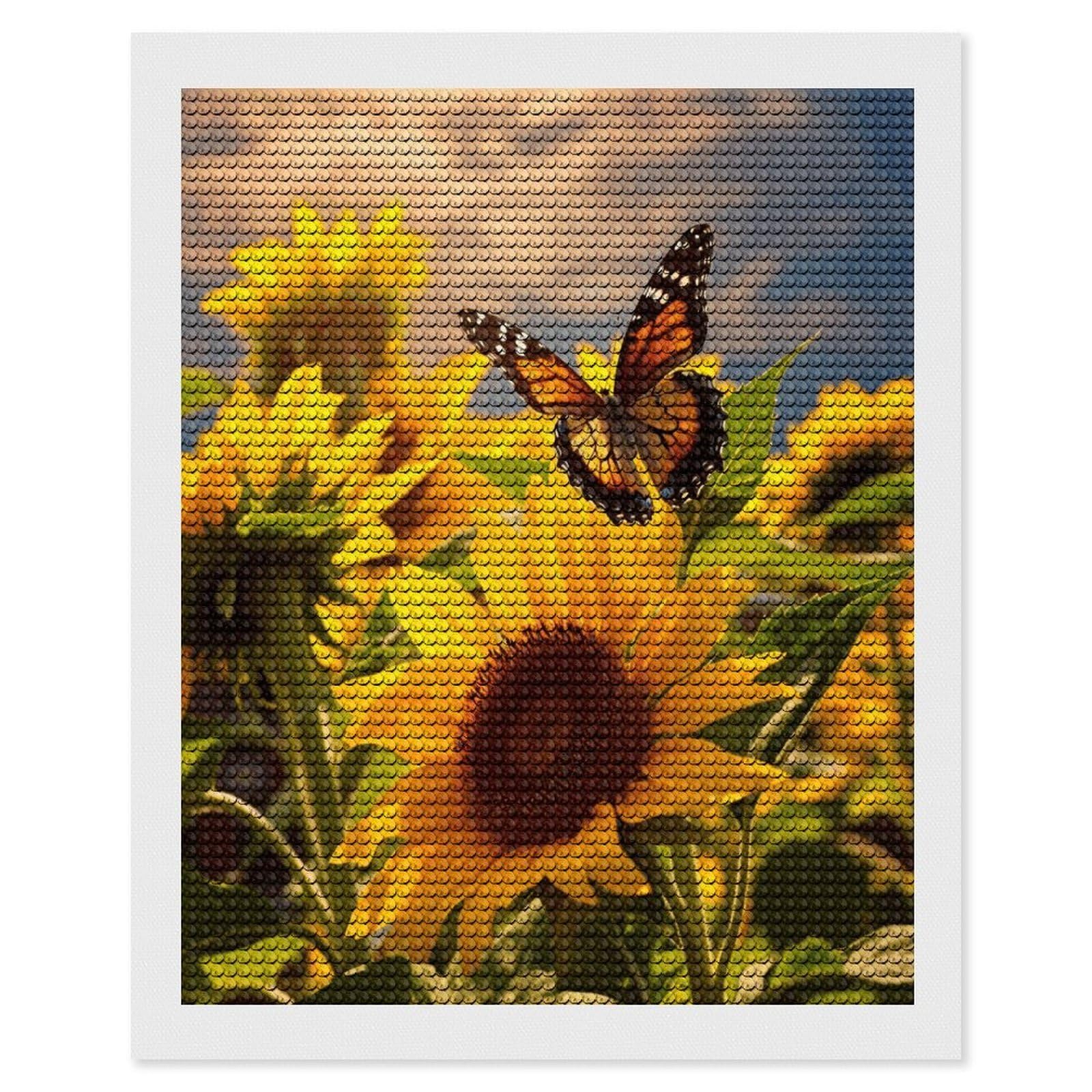 VstaDank Sunflower Butterfly Diamond Painting Kits Exquisite DIY Full Round Drill Diamond Dots Painting for Adults Beginner Diamond Photo Paint with Diamond Picture Art Wall Decor 16"x20"