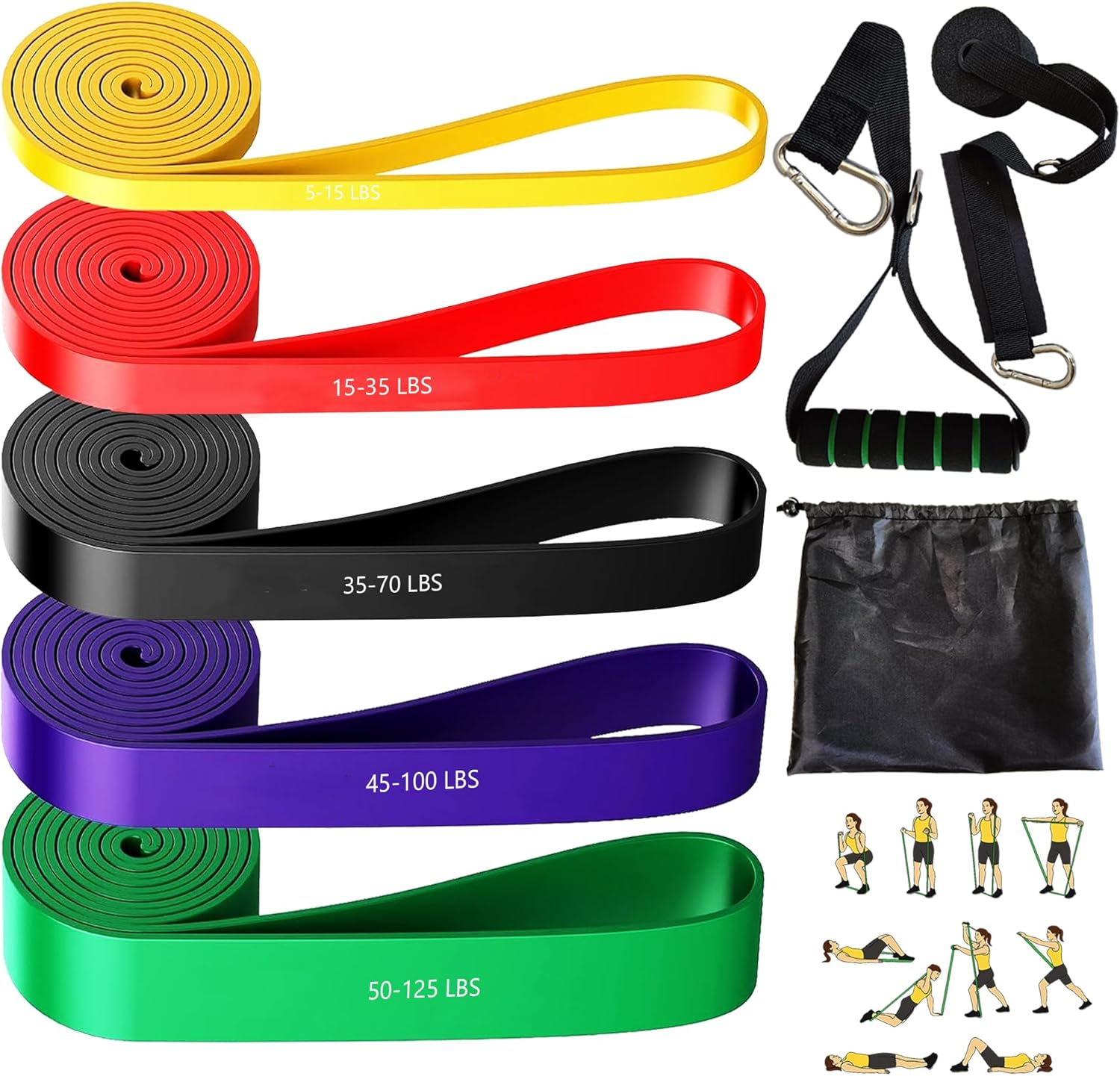 Resistance Bands Set – 5 Level Exercise Bands for Women & Men | Pull-Up Assistance, Muscle Toning, Yoga, Stretch & Bodyweight Training | With Door Anchor & Handles