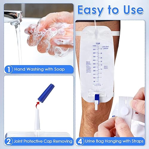 Miniatura 4 de Geiserailie Paquete de 5 bolsas de 33.8 fl oz, bolsa de drenaje urinario con tubo de 12 pulgadas y válvula antirreflujo, bolsa de orina de gran