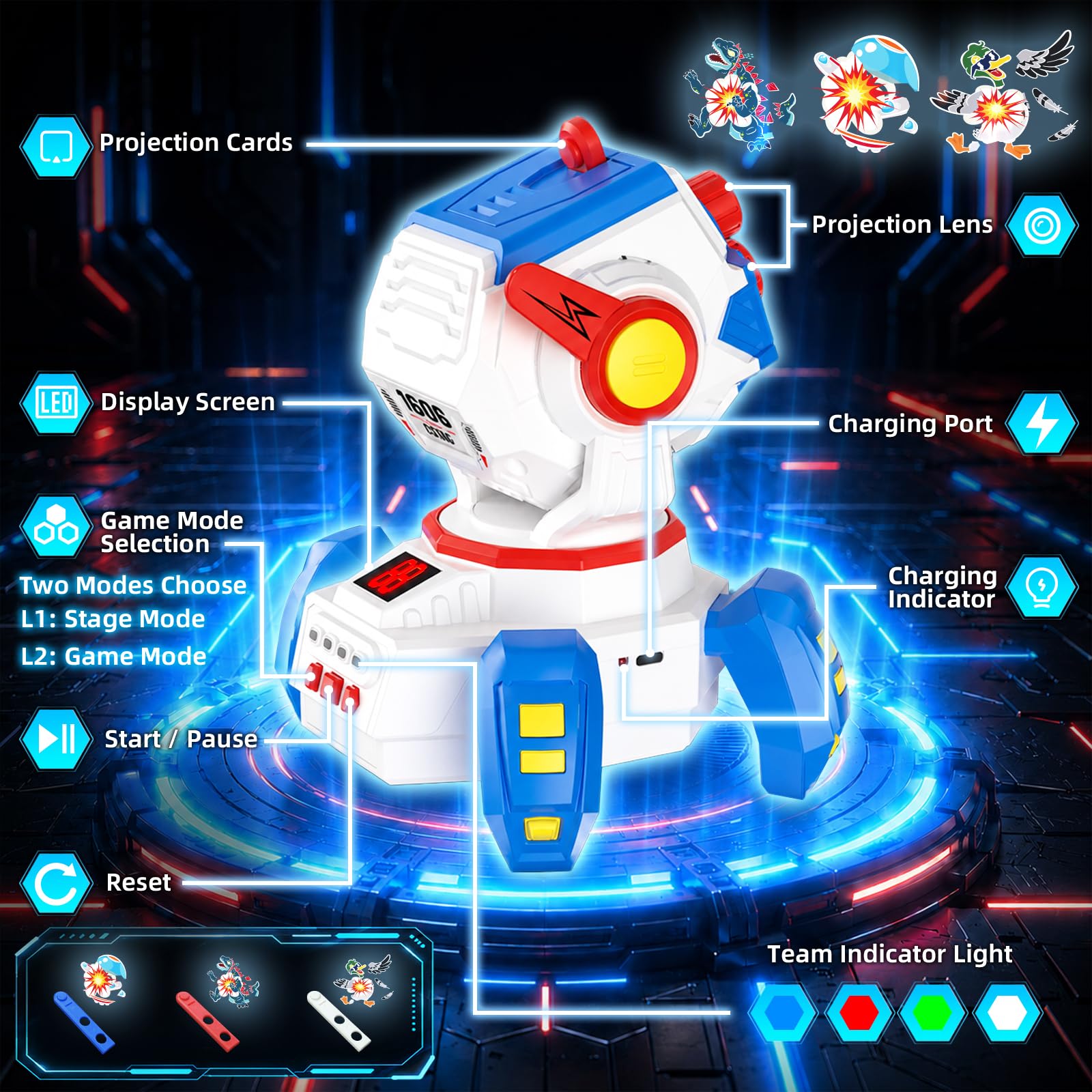 VATOS Wiederaufladbares Laser Tag Set, 2 Infrarot Laser Tag Pistolen, Interaktive Projektion mit LED-Punktestandanzeige und 3 Zielkarten, Unterhaltsames Lasertag Spielzeug für Kinder und Erwachsene