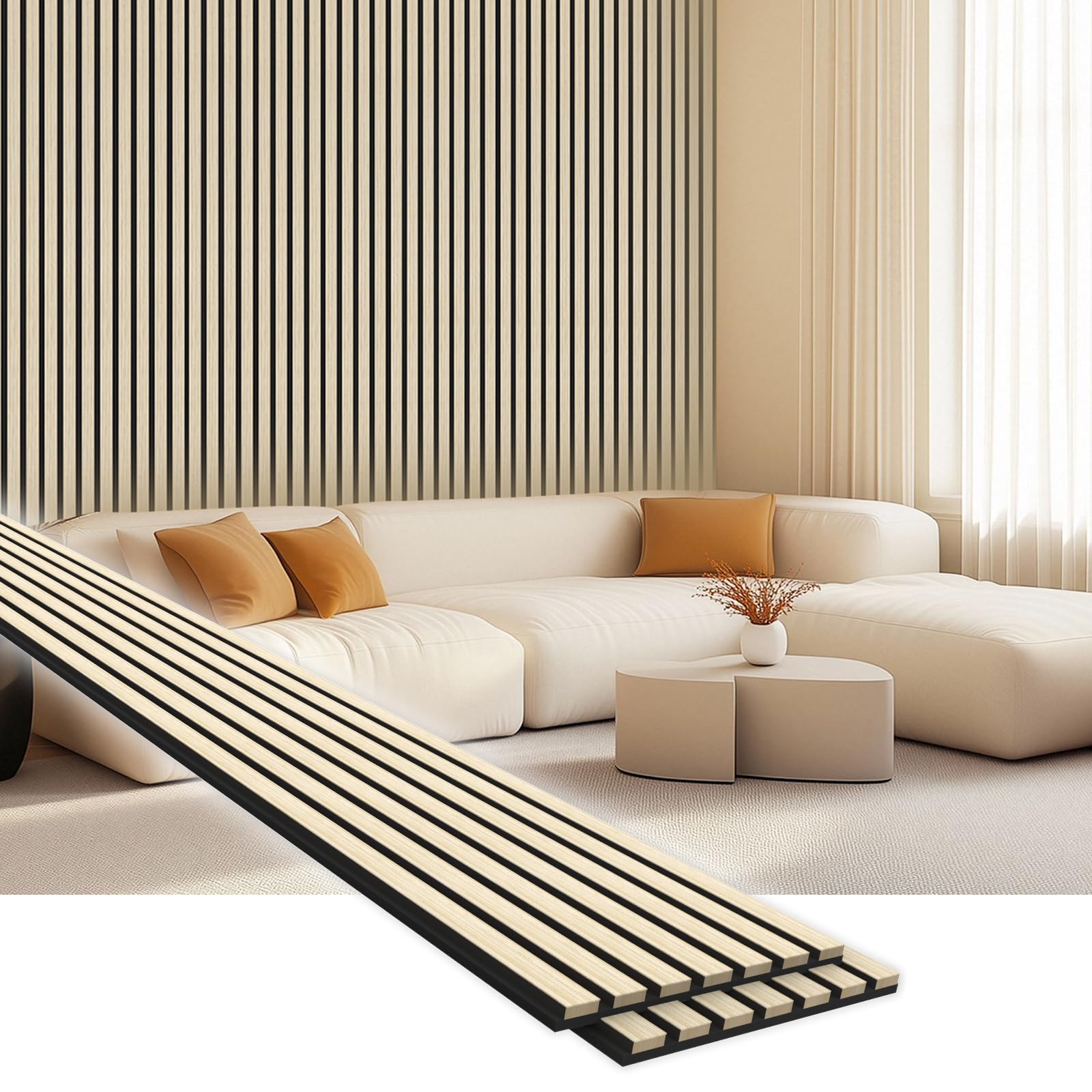 Photo 1 of RITOLLO Wood Panels for Wall, 108"×11" Acoustic Wall Panels for Interior Decor, 3D Wood Slat Sound Absorbing Wooden Paneling for Living Room Bedroom, Matte Black 2 Pack