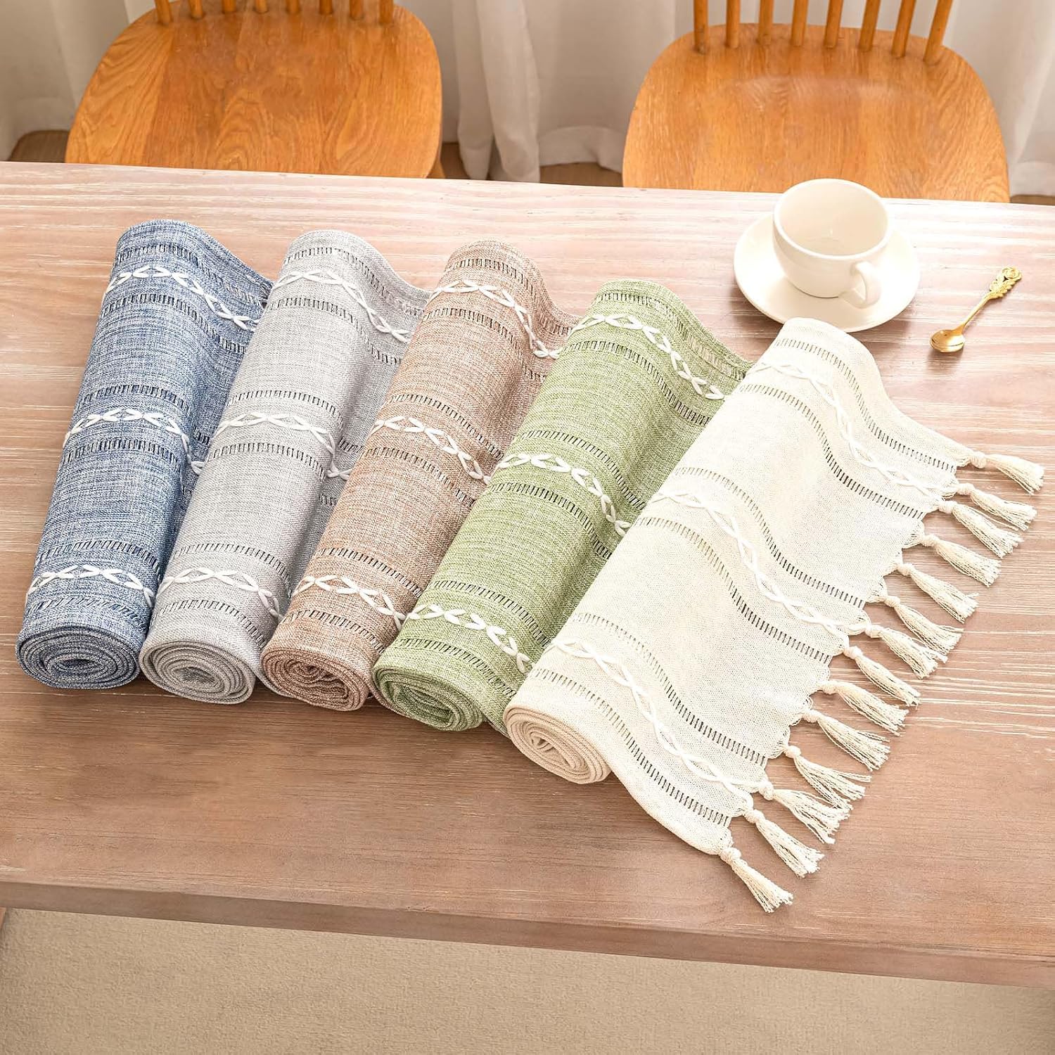 Table Runner, Rustic Farmhouse Linen Waterproof Table Runners for Holiday Party, Dresser Decor and Dining Room Decorations-Light Coffee-14 x72, 4-6 Seats