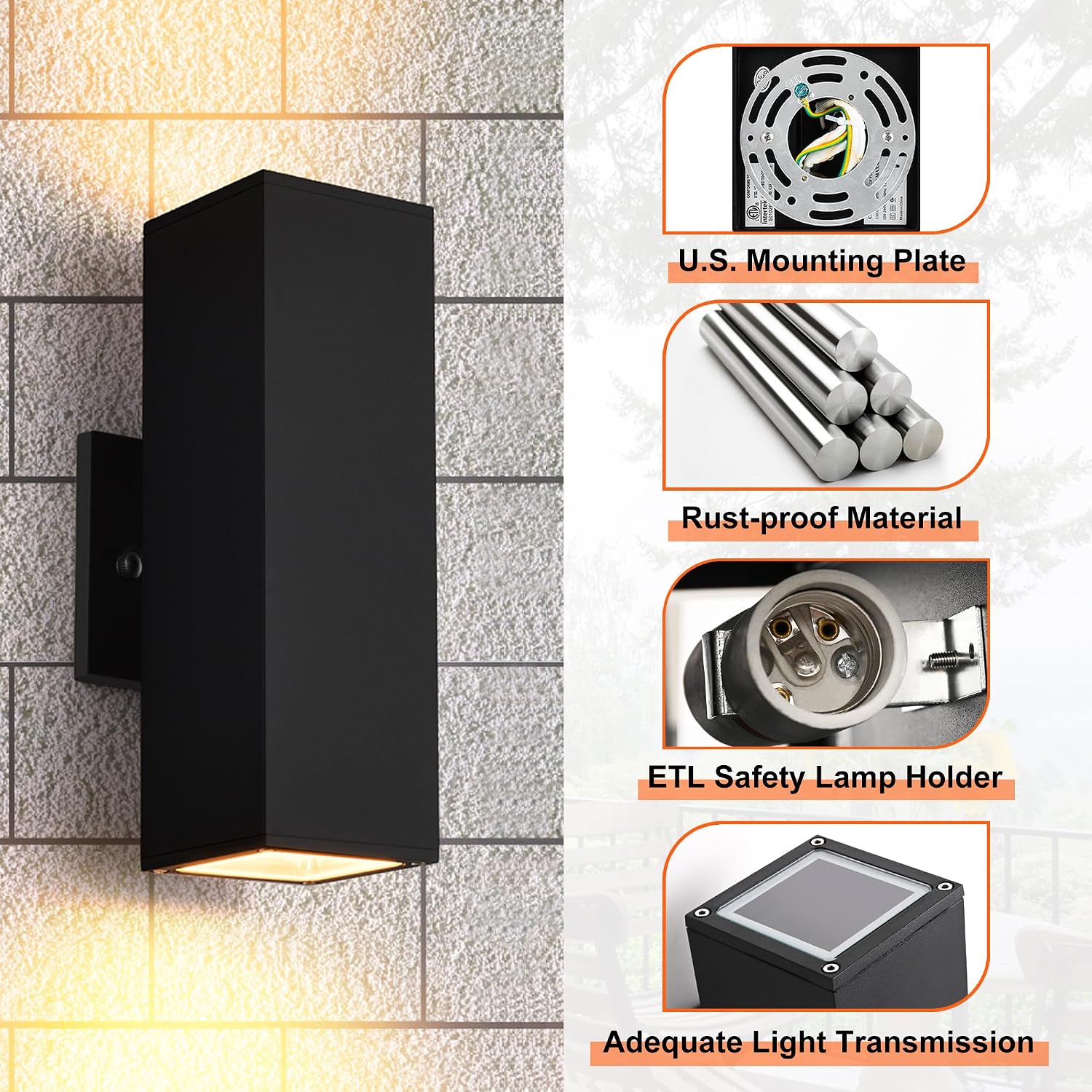 Outdoor Wall Lights, Waterproof Exterior Light Fixture for House, Aluminum Black Porch Lights Outdoor Wall Mount Light Fixture