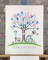 Vista 8 de Footballs or Pom Poms Gender Reveal Party Fingerprint Tree with Jungle Animals