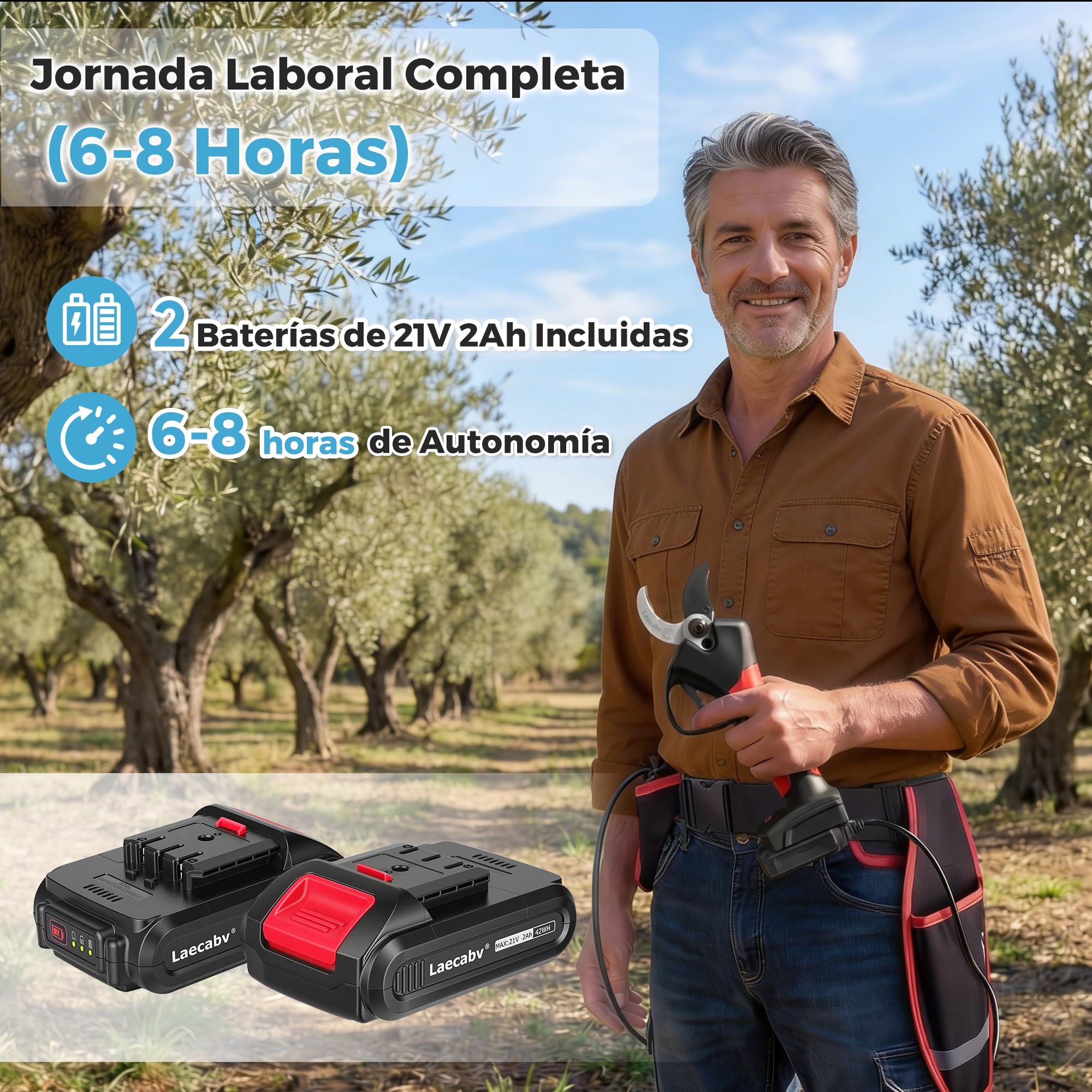 Laecabv Tijeras de podar electricas 40mm tijeras de podar bateria progresivo podadora eléctricas 2 Recargable Litio Batería para jardinería viñedos árboles frutales