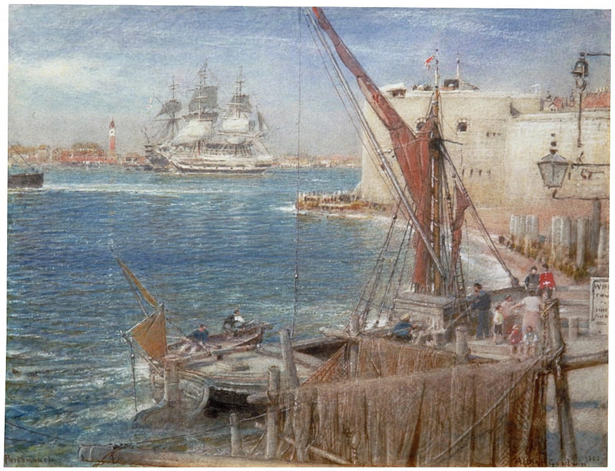 ARTXLXXBN Famous Print Painting Colorful Art Print Hms the At Portsmouth by Albert Goodwin Canvas Art Decorations for Home Decor 60x90cm