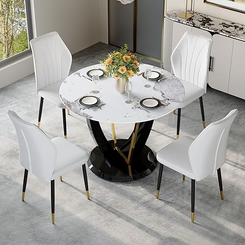 Miniatura 65 de JUFU Juego de mesa redonda de comedor para 6 con sillas, juego de mesa y sillas de 48" compuesto por 6 piezas con superficie de mármol y asiento