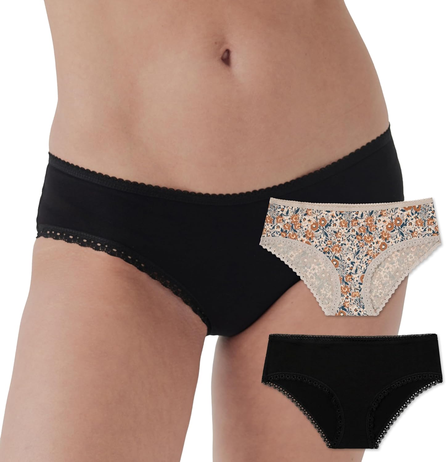 Pact Women's Organic Cotton Soft Hipster Panties, No Show Design Cheeky Bikini Underwear, 2 Pack