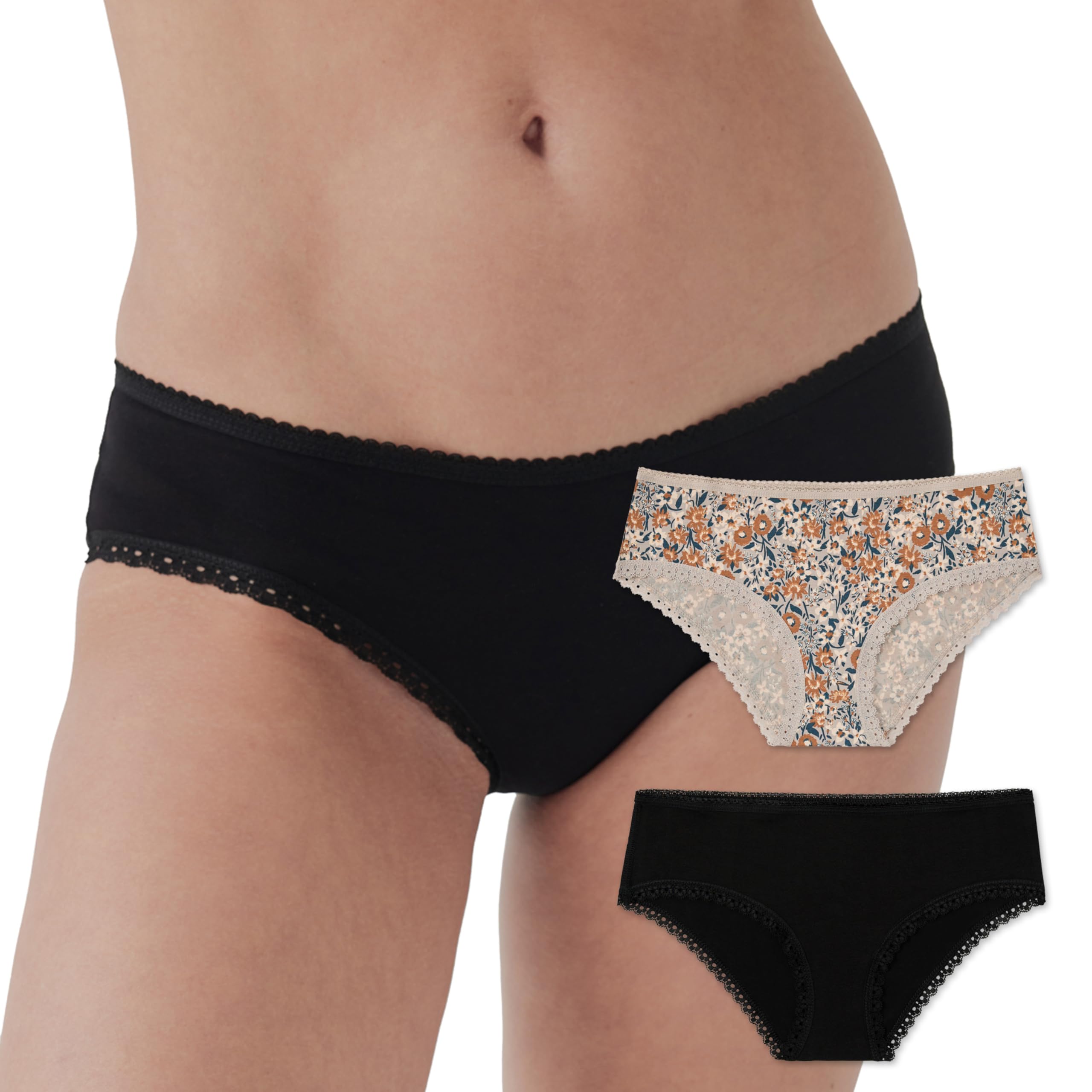 Pact Women's Organic Cotton Soft Hipster Panties, No Show Design Cheeky Bikini Underwear, 2 Pack