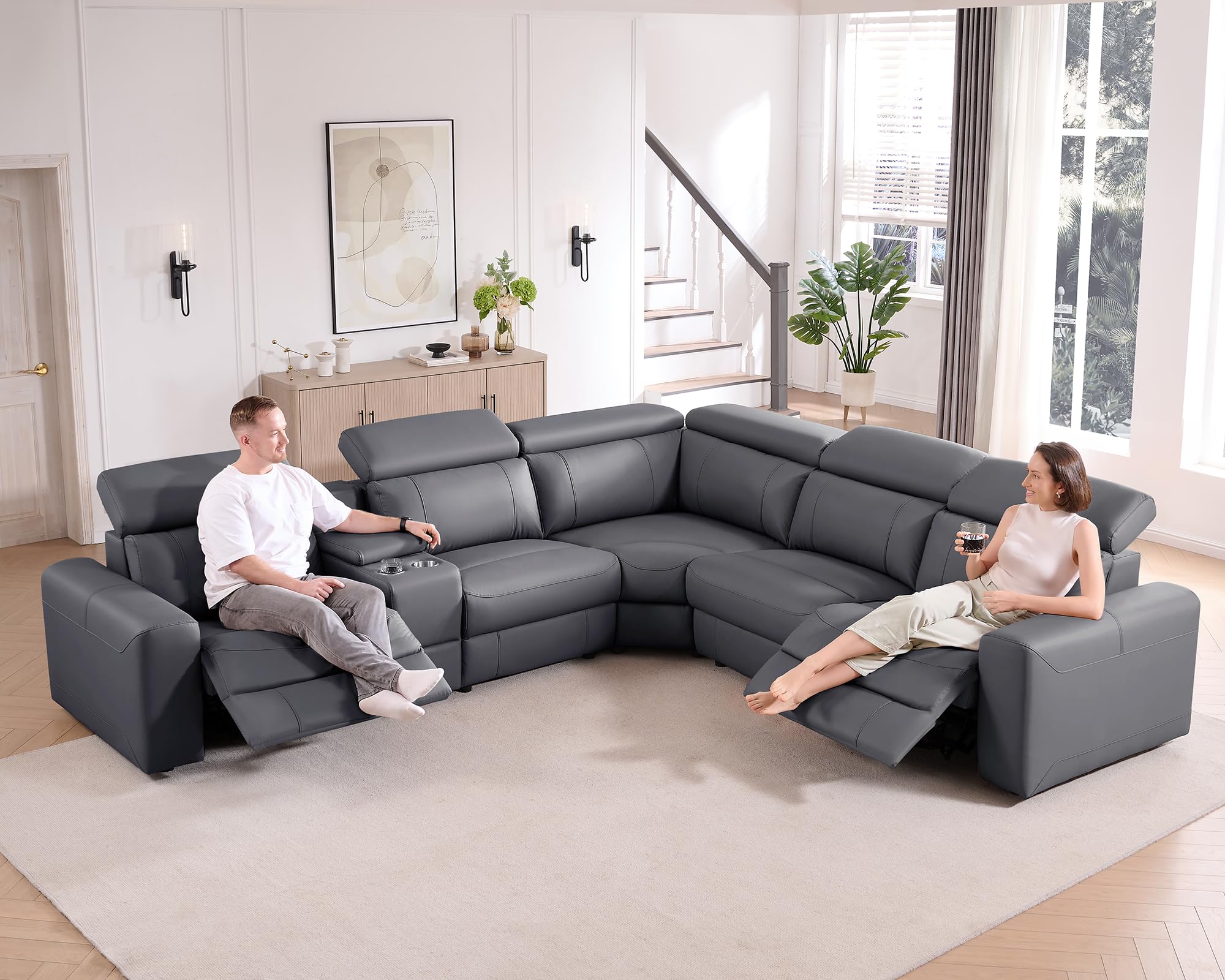 AMERLIFE Power Recliner Sectional Sofa with Storage/USB Port, Leather Recliner S — product photo