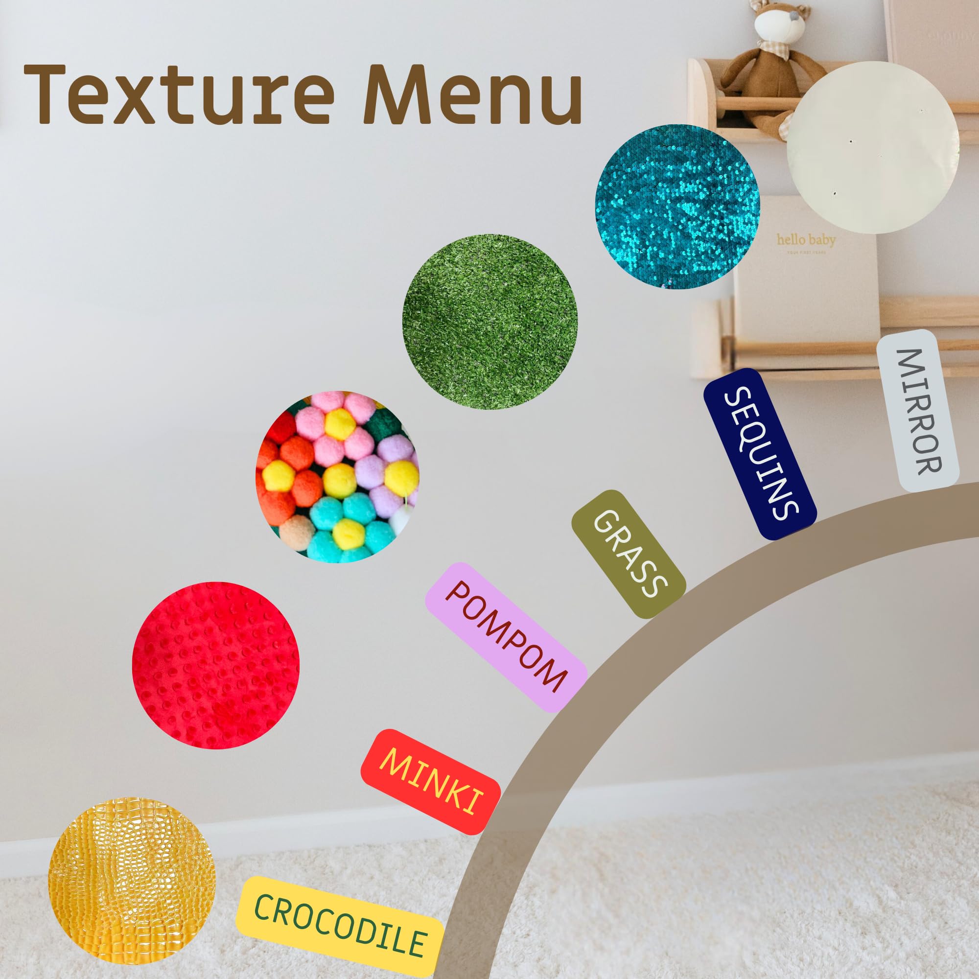 Panel de pared sensorial para niños a partir de 3 años, tablero de textura táctil de oruga para habilidades motoras finas y esquinas tranquilas, juguete sensorial de pared sin pantalla para
