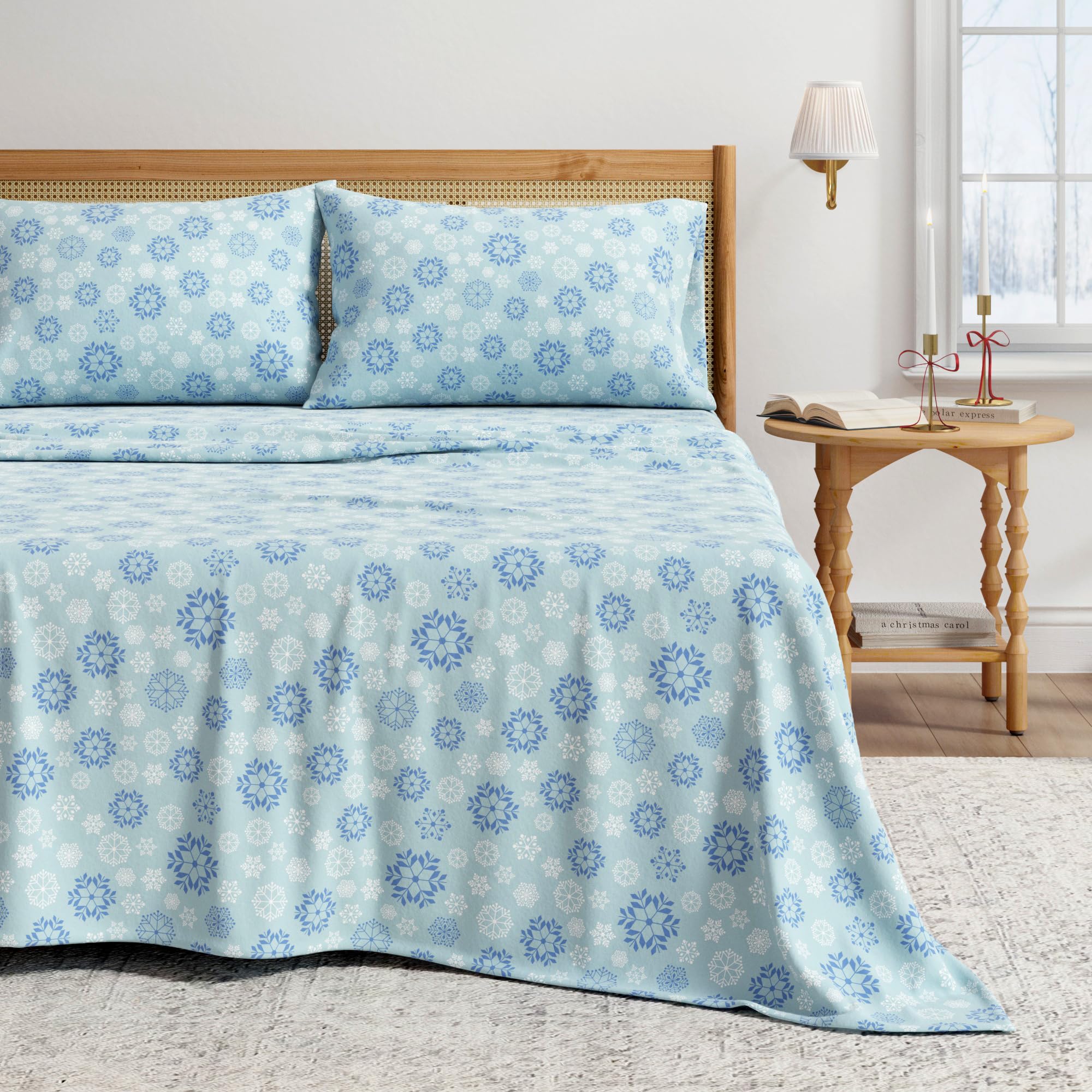 Amazon.com: Great Bay Home Christmas Flannel Sheet Set Queen Size