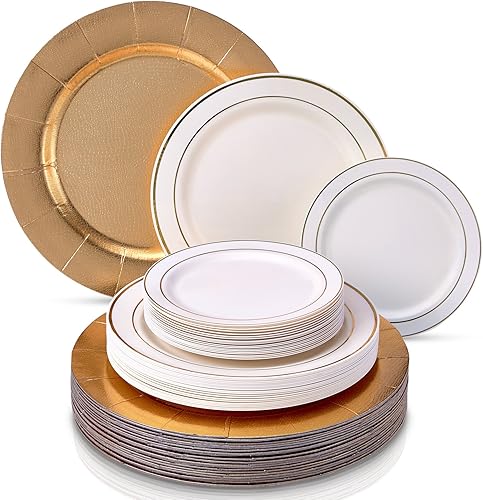 Miniatura 1 de 60pieza look desechablesVajilla de porcelana, Place Setting para platos llanos, 20Incluye Cargador 20platos, 20y 20platos de postre, para bodas y