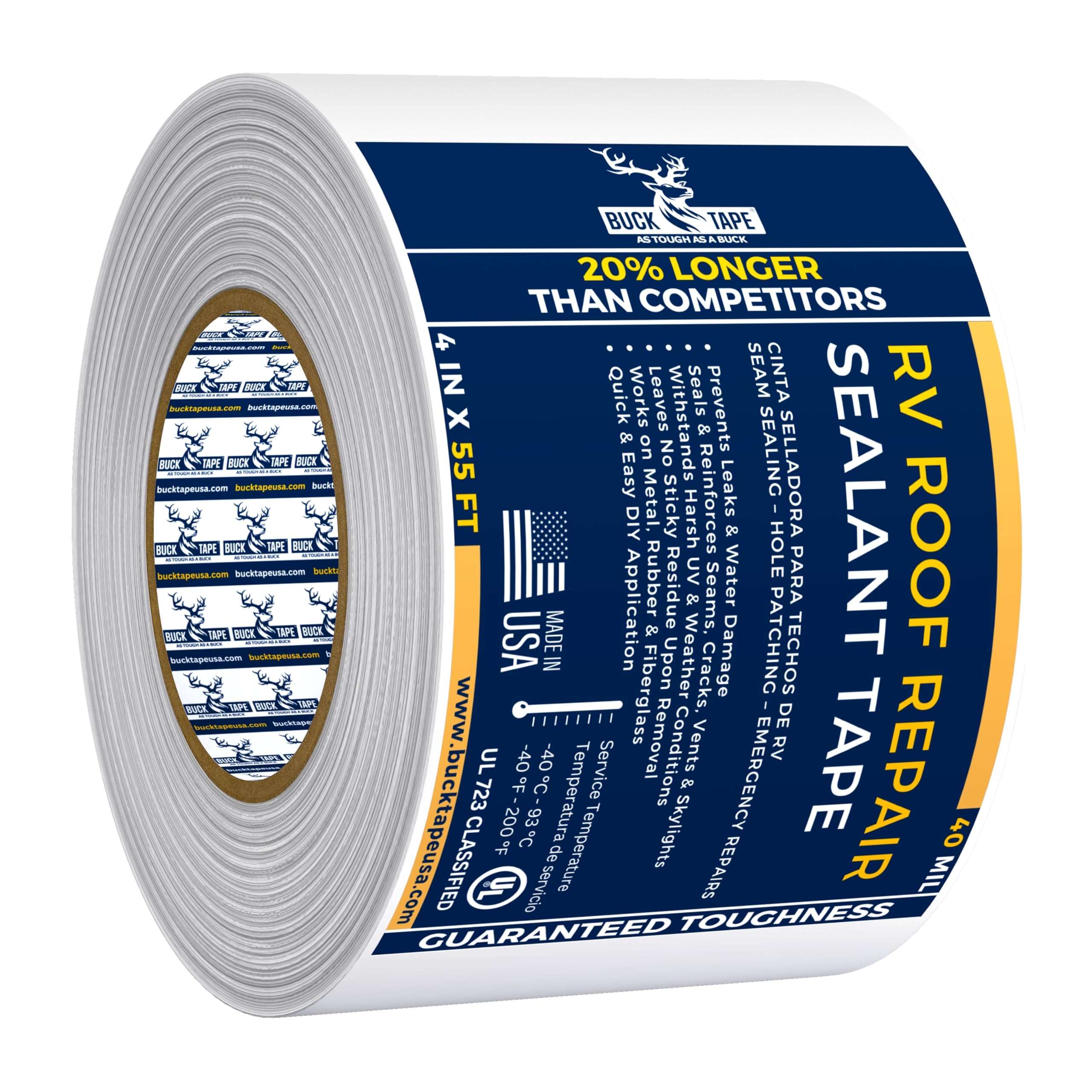 Buck RV Roof Sealant Tape – 4 Inch x 55ft, 40 Mil – Waterproof RV Tape for Roof Repair, Seams, Skylights, Vents & Window Leaks on Camper, Trailer &