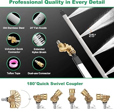 Radiator Cleaning Wand 47 & 24, Pressure Washer Wand Radiator Cleaner w/25Fan Nozzle, 4500 PSI Water/Air Dual Radiator Cleaning Tool with Brush, Quick Coupler, Home Car Truck RVs Power Washer Wand