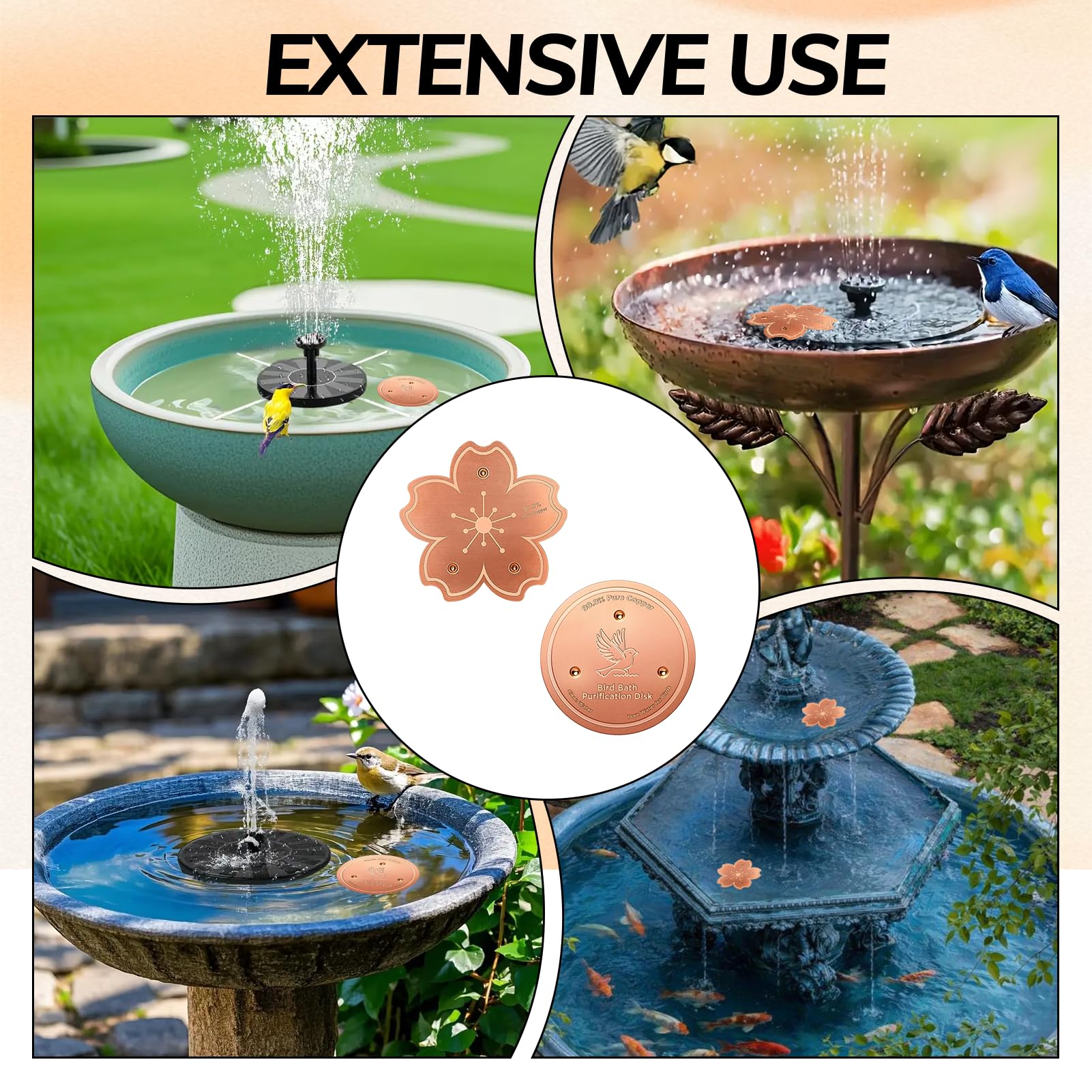 2 Pack Pure Copper Purification Disk, Bird Bath Bowl Flat Round for Bird Bath Clean, Disk for Physical Safe Clean Water All-Season, Fit for Outdoor Birdbaths & Bowls Birdbaths Fountains etc — view 5