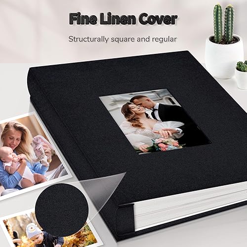 Miniatura 229 de Álbum de fotos de 4 x 6 pulgadas con 300 bolsillos, álbumes de fotos deslizables, cubierta de lino, libro de recuerdos con ventana frontal, página