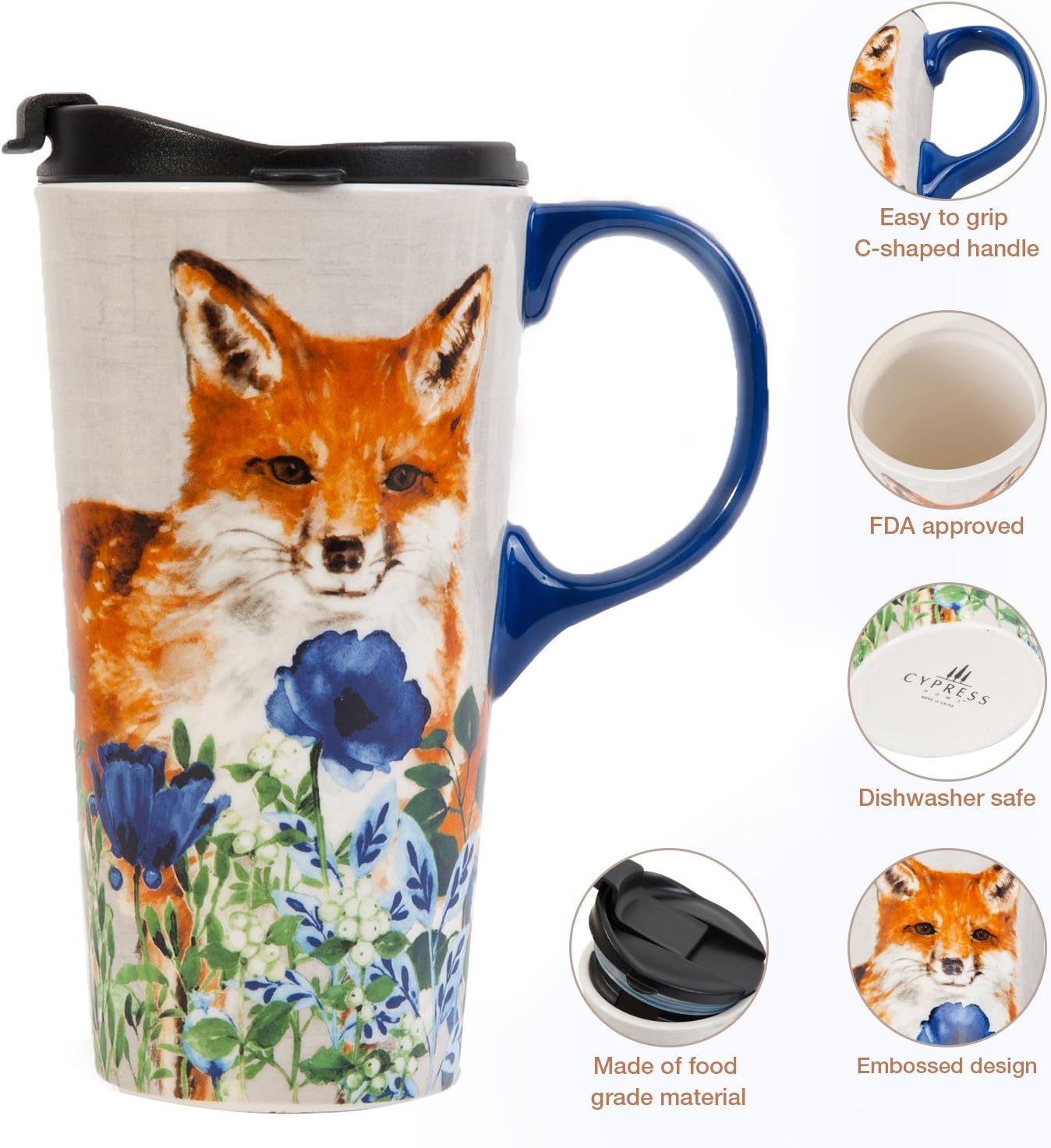 Exсluѕіvе Dіѕсоunt 60% Prісе CEDAR HOME Travel Coffee Ceramic Mug Porcelain Latte Tea Cup With Lid in Gift Box 17oz. Cute Fox
