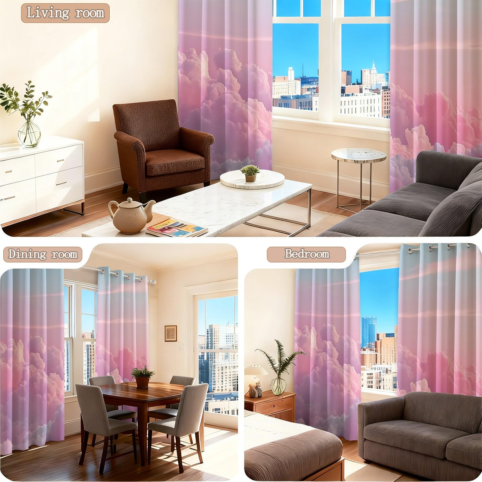 Lot de 2 Rideaux Occultants Onirique Ciel Nuage avec Œillets pour Chambre à Coucher 117L X 230H cm, Romantique Dégradé Rideau Thermique Isolant Anti Froid pour Salon, Chambre d'enfant, Multicolore