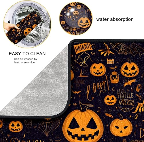 Miniatura 3 de Alfombrillas de secado de platos de calabaza gótica feliz para encimera de cocina, 24 x 18 pulgadas, decoración gótica, almohadilla de secado de