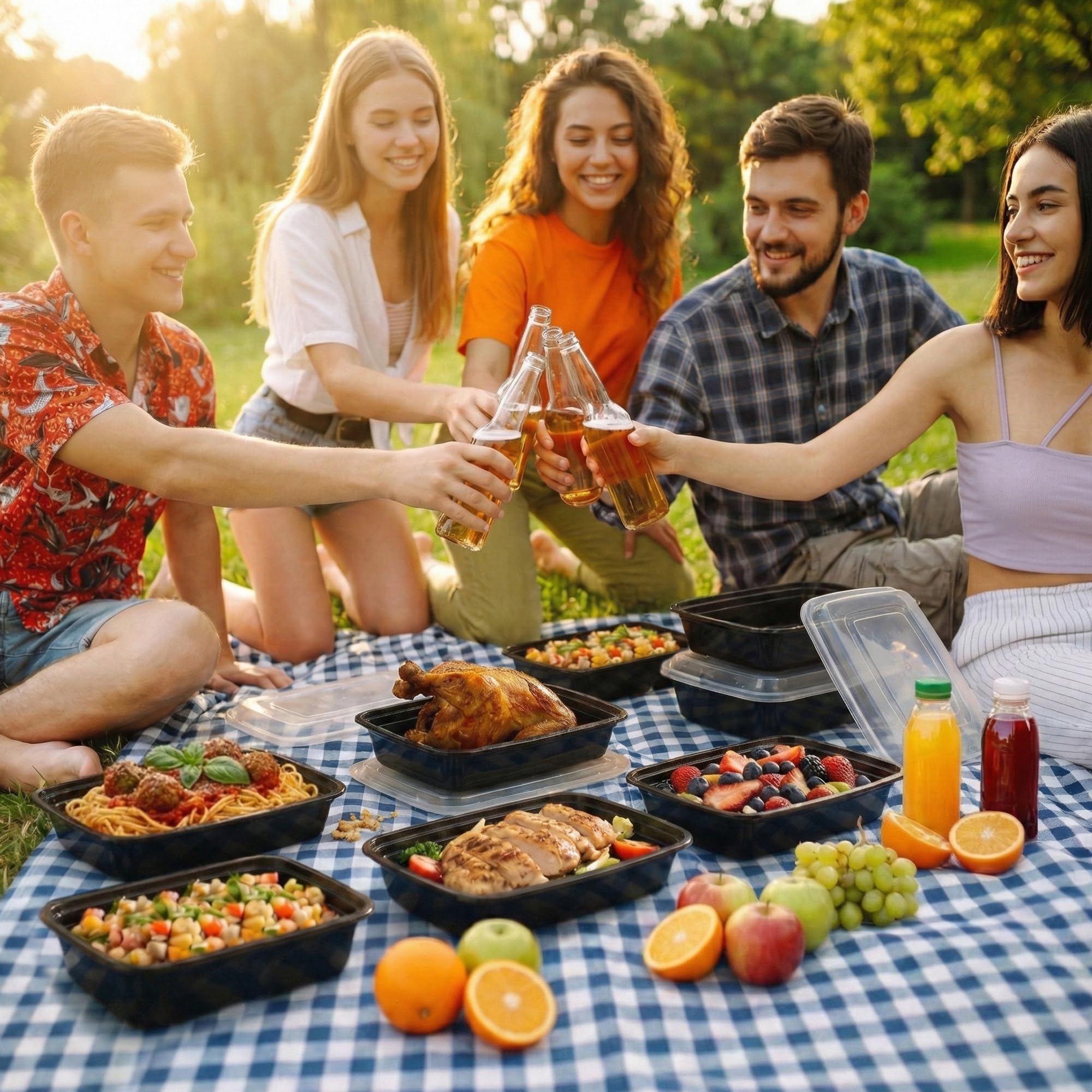 TIYA - Recipientes de comida para llevar, 12 onzas, paquete de 150 unidades con tapas, recipientes rectangulares de plástico para llevar, reutilizables, aptos para microondas y lavavajillas, a prueba