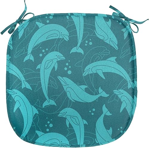 Miniatura 2 de Lunarable Dolphin - Juego de 2 cojines para silla de delfín, estilo caricatura, delfines en contraste, nadando en agua azul profunda en trastorno,
