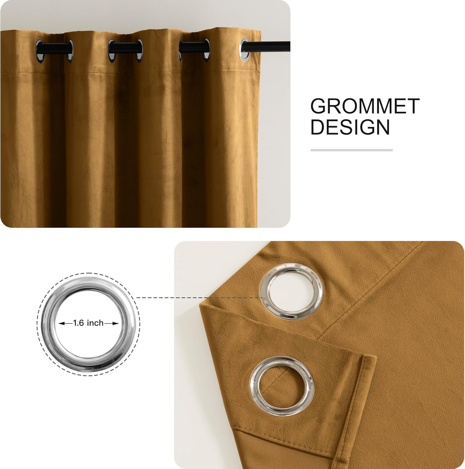 RYB HOME Gold Brown Velvet Curtains 90 inches, Room Darkening Plush Velvet Curtains Drapes, Thermal Insulate Window Treatment for Living Room Home Office, W52 x L90 inches, 2 Panels