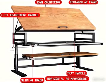 Studio Desk with Keyboard Tray | Hand-Crank Adjustable Standing Desk Workstation for Music Production, Cable Management, MIDI Keyboard Shelf (Black, 47in)