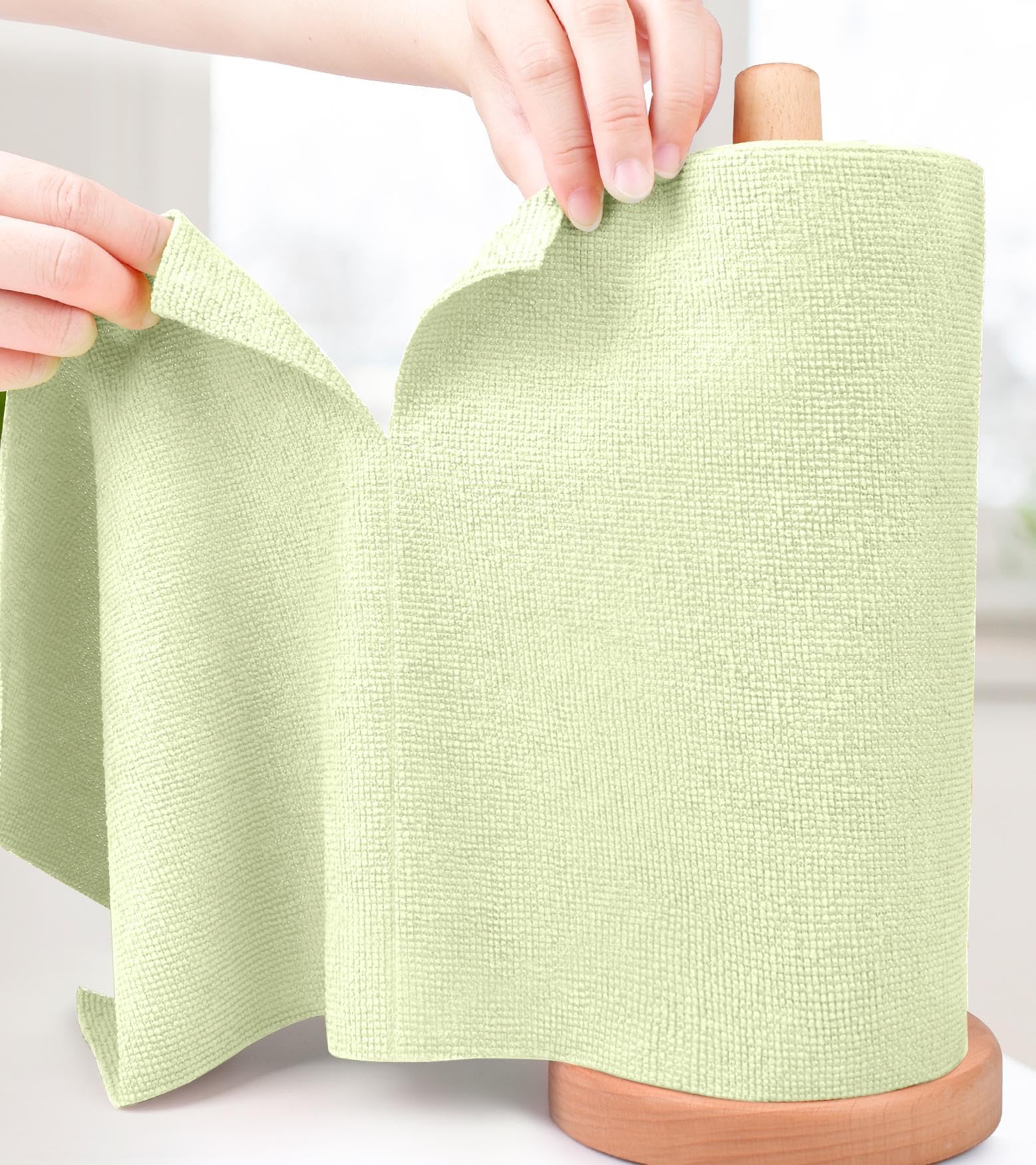 KitchLife Microfiber Cleaning Cloth Roll - Tear-Away Reusable Microfiber Paper Towels, Lint-Free, Washable, 20 Sheets for Kitchen, Car, Dishes, and Sensitive Surfaces (Light Green)