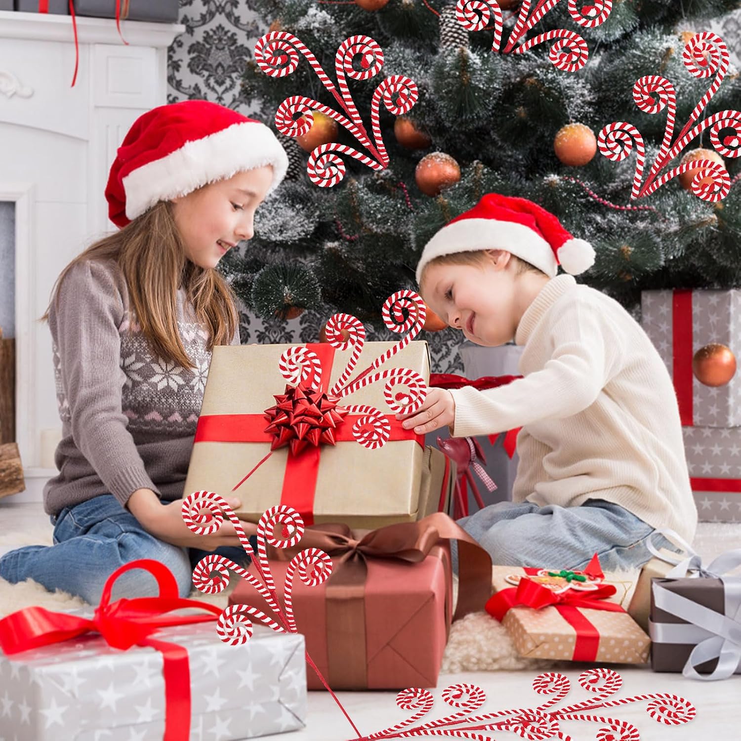 RINOLY 6 Pcs Christmas Tree Topper,17 in Red and White Candy Cane Christmas Tree Picks, Gingerbread Tree Picks Christmas Tree Decorations Candy Cane Ornaments Holiday Decors Vase Filler - Image 6