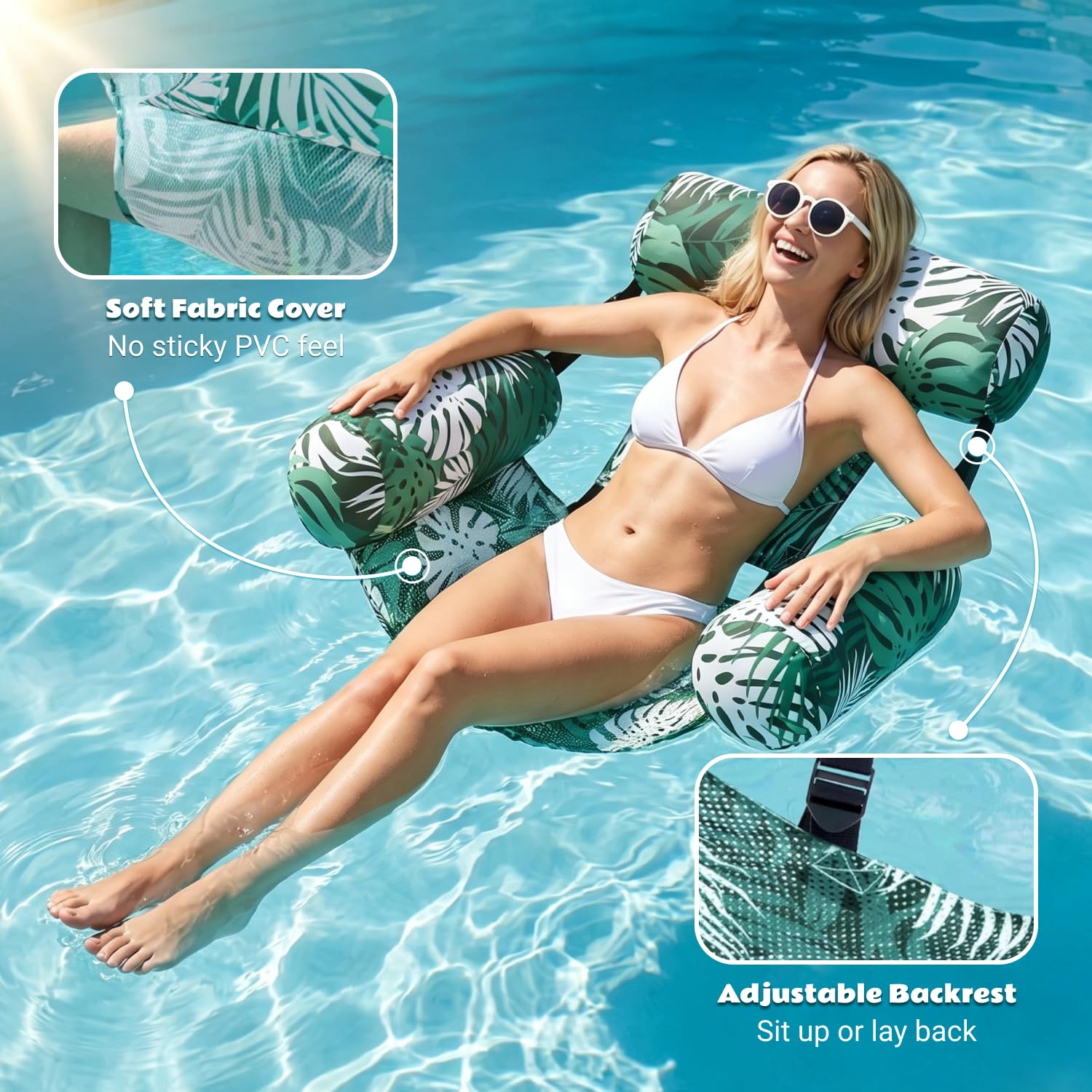 Poolsessel für Erwachsene 2er Set Aufblasbare Poolliege Blau & Grün | Schwimmsessel für Pool Erwachsene Wasserliege Faltbar Komfortabler Pool Sitz