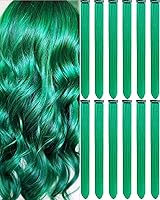 Vista 12 de 12 extensiones de cabello negro con clip, extensiones de cabello de color de 22 pulgadas, extensiones de cabello sintético largo y lacio para mujer