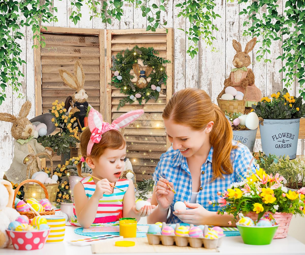 Toile De Fond Printemps 2,1 X 1,5 M Avec Œufs Colorés Et Lapin - Fond Photo Fête Prénatale Et Anniversaire