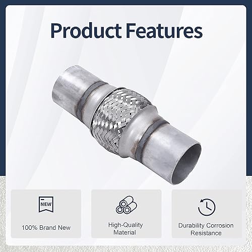 Miniatura 7 de FGJQEFG Tubo flexible de escape trenzado de acero inoxidable de 2.25 pulgadas x 4 pulgadas con extremos de 8 pulgadas de largo y resistente