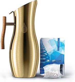 Invigorated Water Stainless Steel Alkaline Water Pitcher - On-The-Go Filter Pouches - Modern Water Pitcher - Durable Steel...