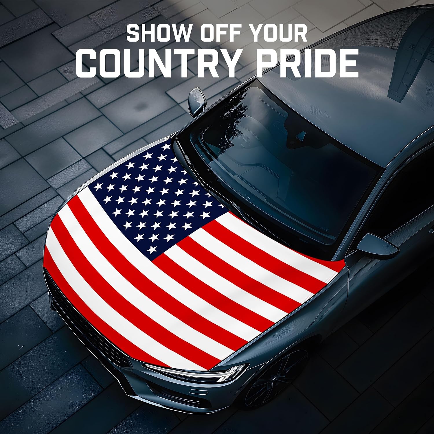 G128 American USA Car Hood Cover | 3.94x5.25 Ft | Washable Elastic Weatherproof Polyester | Two Triangle Fasteners Included | Beautiful Hood Decoration for Festival