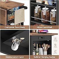 Vista 8 de Keyluv Isla de almacenamiento de cocina con 2 taburetes, carrito de cocina móvil de 51 pulgadas con hoja de caída y toma de corriente, mesa de isla