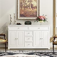 Vista 9 de AIEGLE Aparador de cocina gris con 4 puertas y 5 cajones, armario de almacenamiento grande de 59.1 pulgadas de ancho, consola de mesa, armario