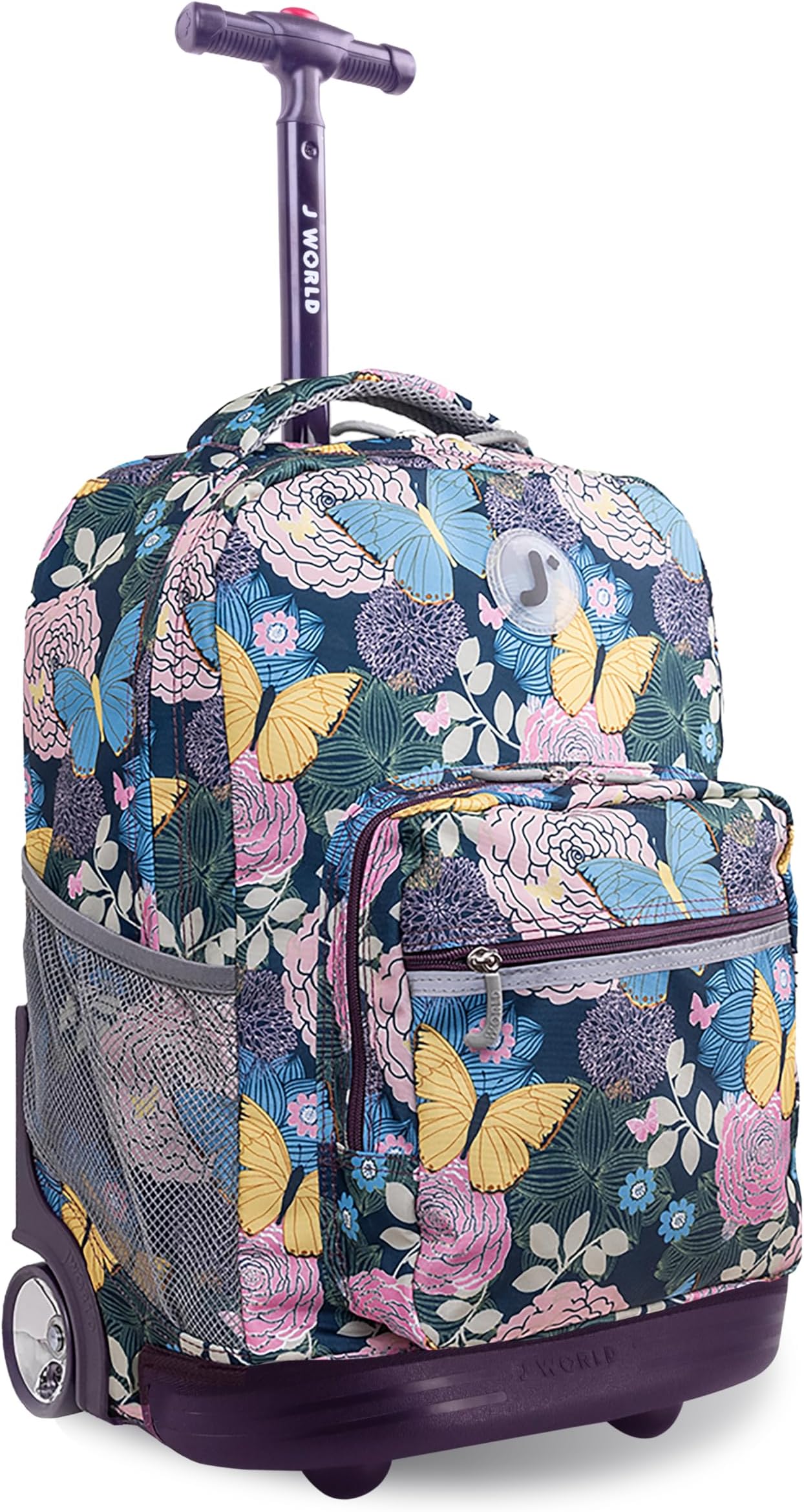 J World New York Sunrise Kids Rolling Backpack for Girls Boys Teen. Roller Bookbag with Wheels