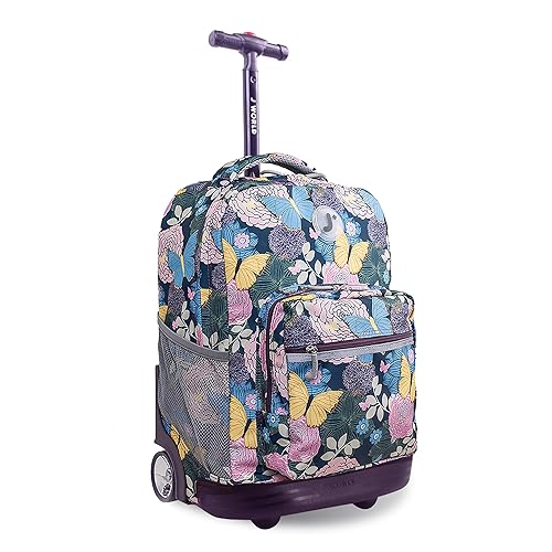 J World Sunrise Kids Rolling Backpack para Niñas y Niños. Roller Bookbag con Ruedas para Escuela, Jardín Secreto