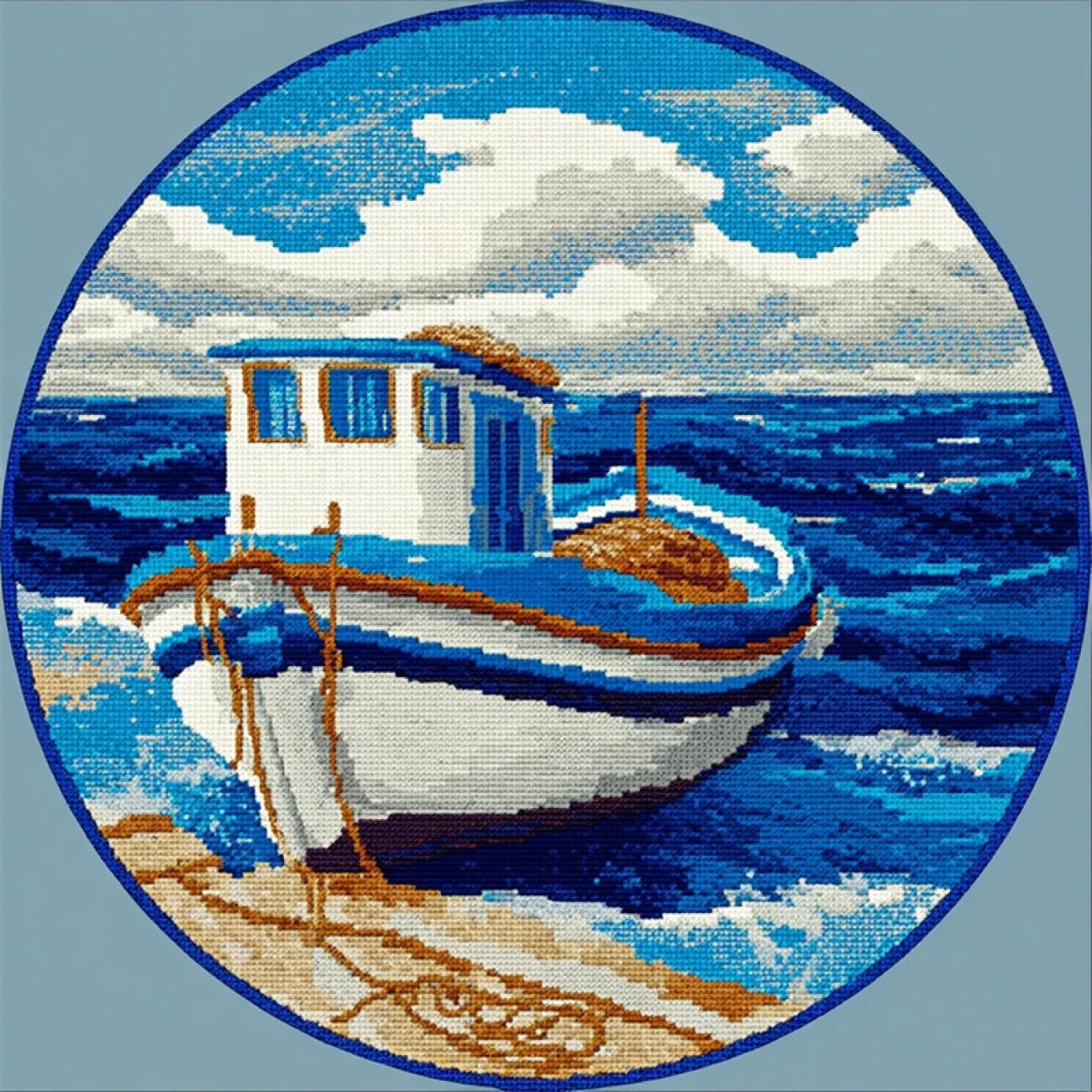Kitquiver Rug Latch Hook Craft Kits Fishing Boats by the sea 80x80cm
