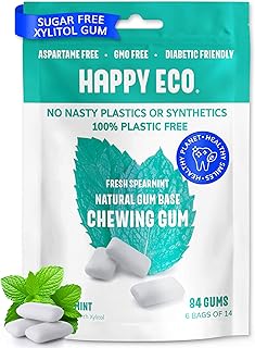 Sugar Free Natural Chewing Gum (84 Pcs) - Xylitol Gum with Stevia - Aspartame Free - All Natural Gum - Vegan, Gluten Free Keto - Spearmint