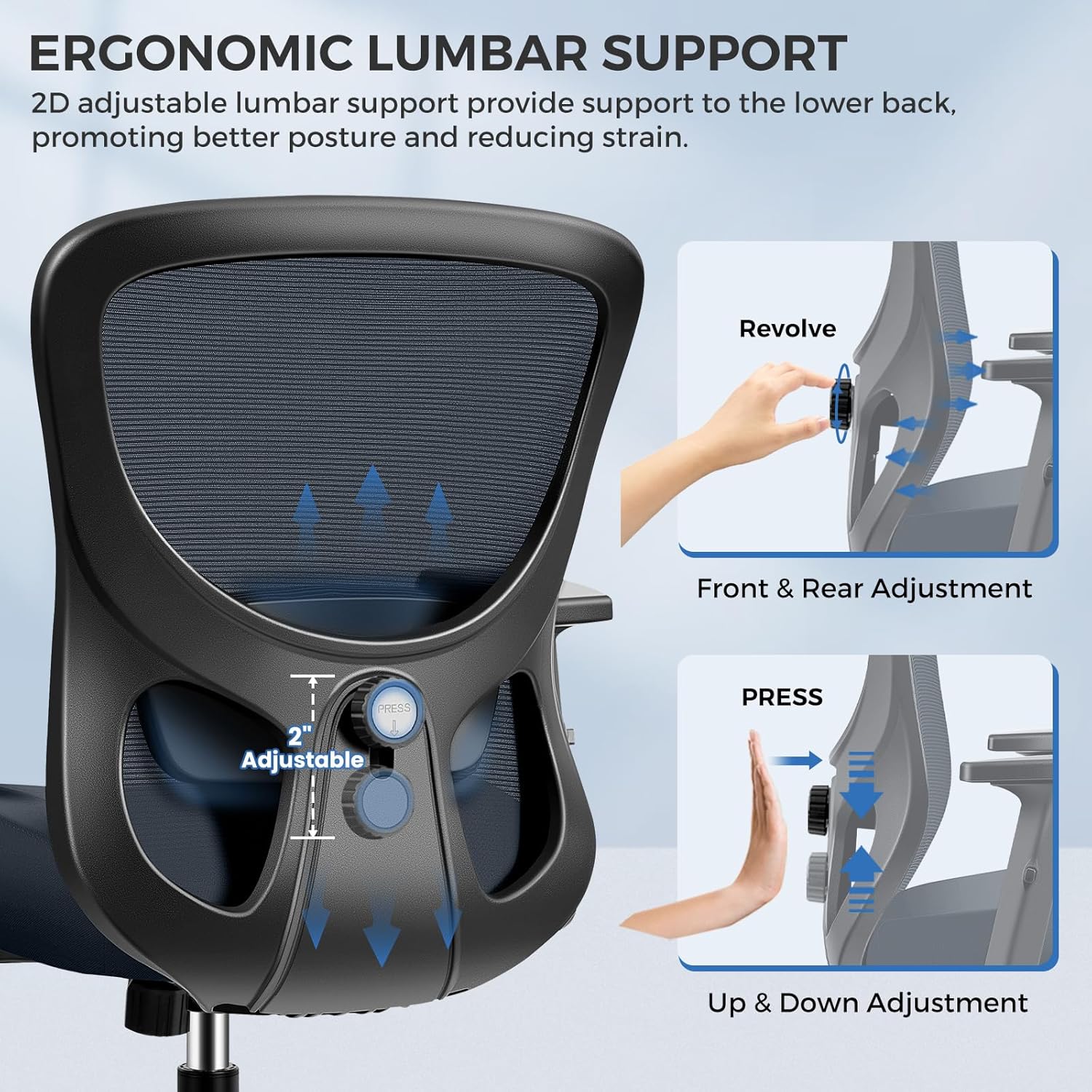 Razzor Office Chair Ergonomic Desk Chair with Adjustable Lumbar Support, Swivel Comfy Computer Chair Heavy Duty Executive Chair for Home Office