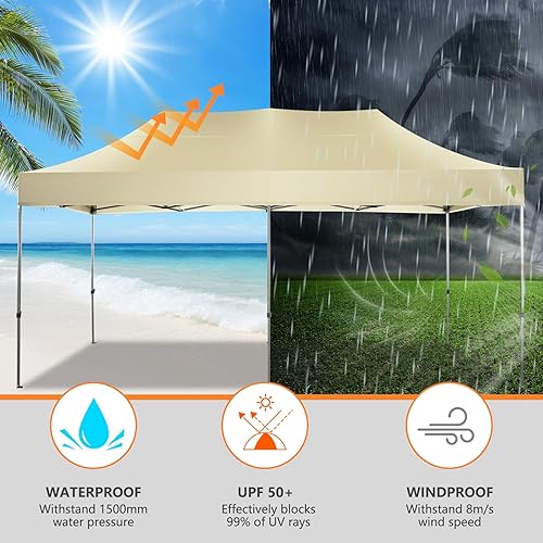 Miniatura 7 de Tooluck Toldo desplegable resistente de 10 x 20 pulgadas, altura ajustable, toldo comercial fácil de instalar, UPF 50+, impermeable, al aire libre,